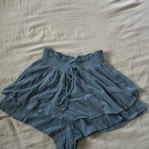 Blue Ruffled Flowy Shorts